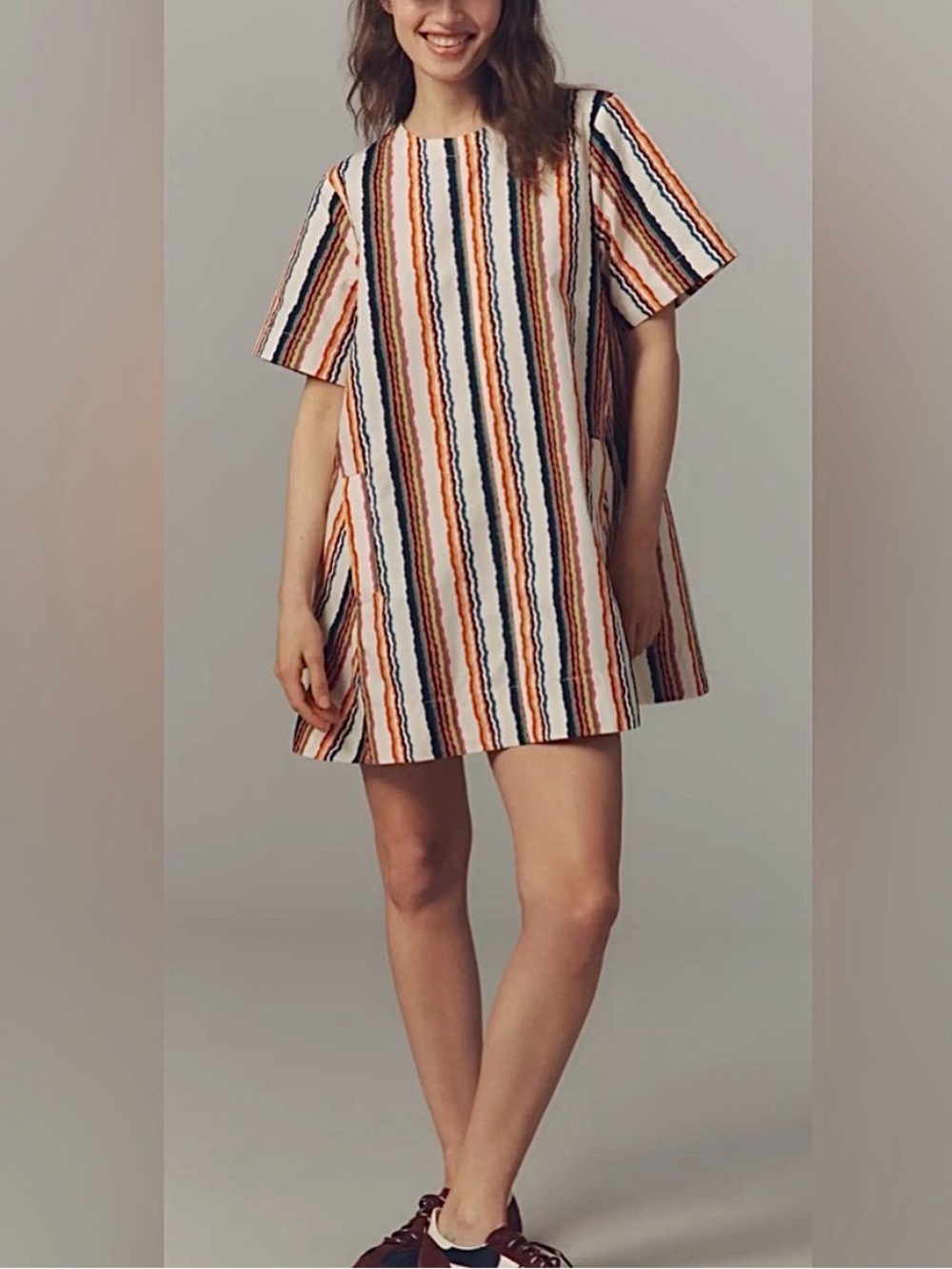 Anthropologie Maeve Emmy Swing Dress XS Multicolor Stripe Mini Pockets NWOT